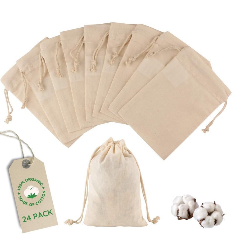 Greenmile 24 Pack Organic Cotton Muslin Bags | 4x6" | Reusable Small Cloth Bag - Image 1